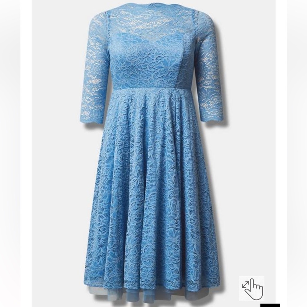 New! Torrid sz 24 Blissful Blue Midi Lace Illusion‎ Dress 3X